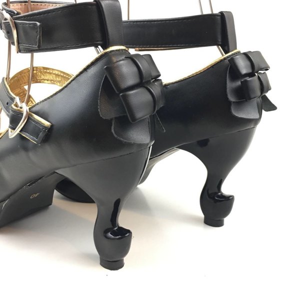 Black Lolita Liz Lisa Deary Unique Table Leg Heels Criss Cross Buckles size 40 - Picture 10 of 16
